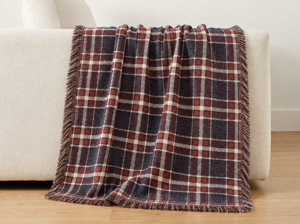 Cozy Navy & Burgundy Plaid Throw Blanket
