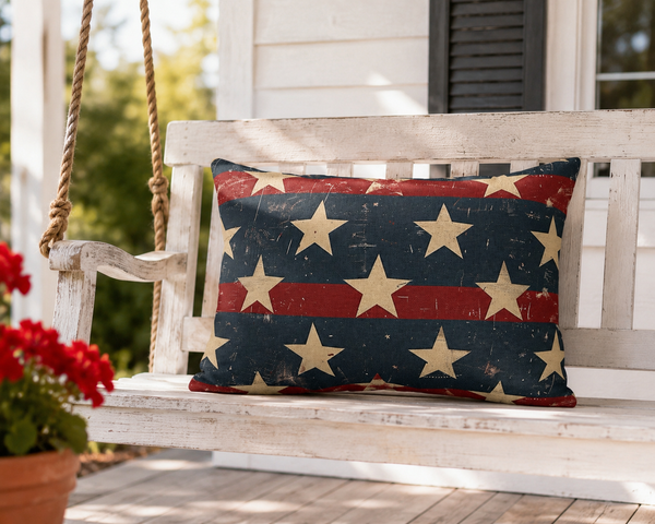 Distressed Outdoor American Flag Pillow