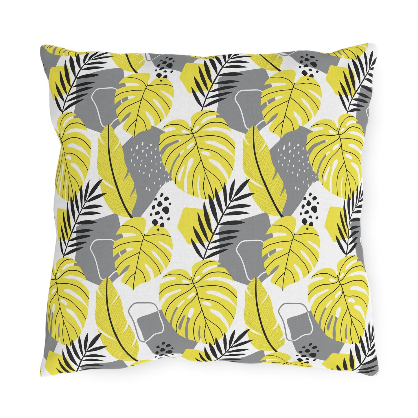 Outdoor Pillow - Yellow and Gray Tropical Leaf Throw Pillow