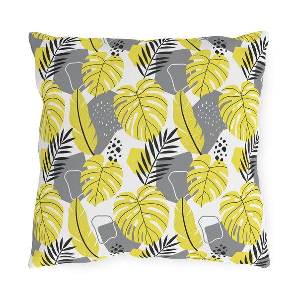 Outdoor Pillow - Yellow and Gray Tropical Leaf Throw Pillow