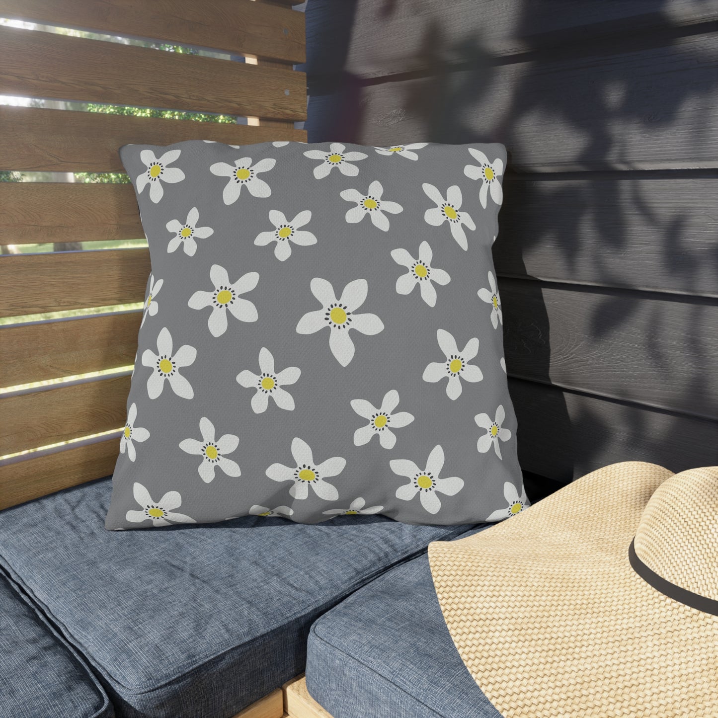 Daisy on Gray - Outdoor Throw Pillow