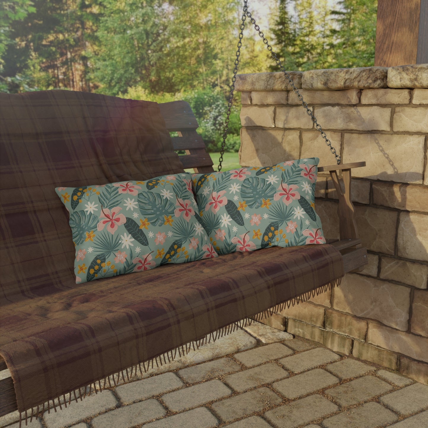 Palm Leaf & Hibiscus - Outdoor Throw Pillow