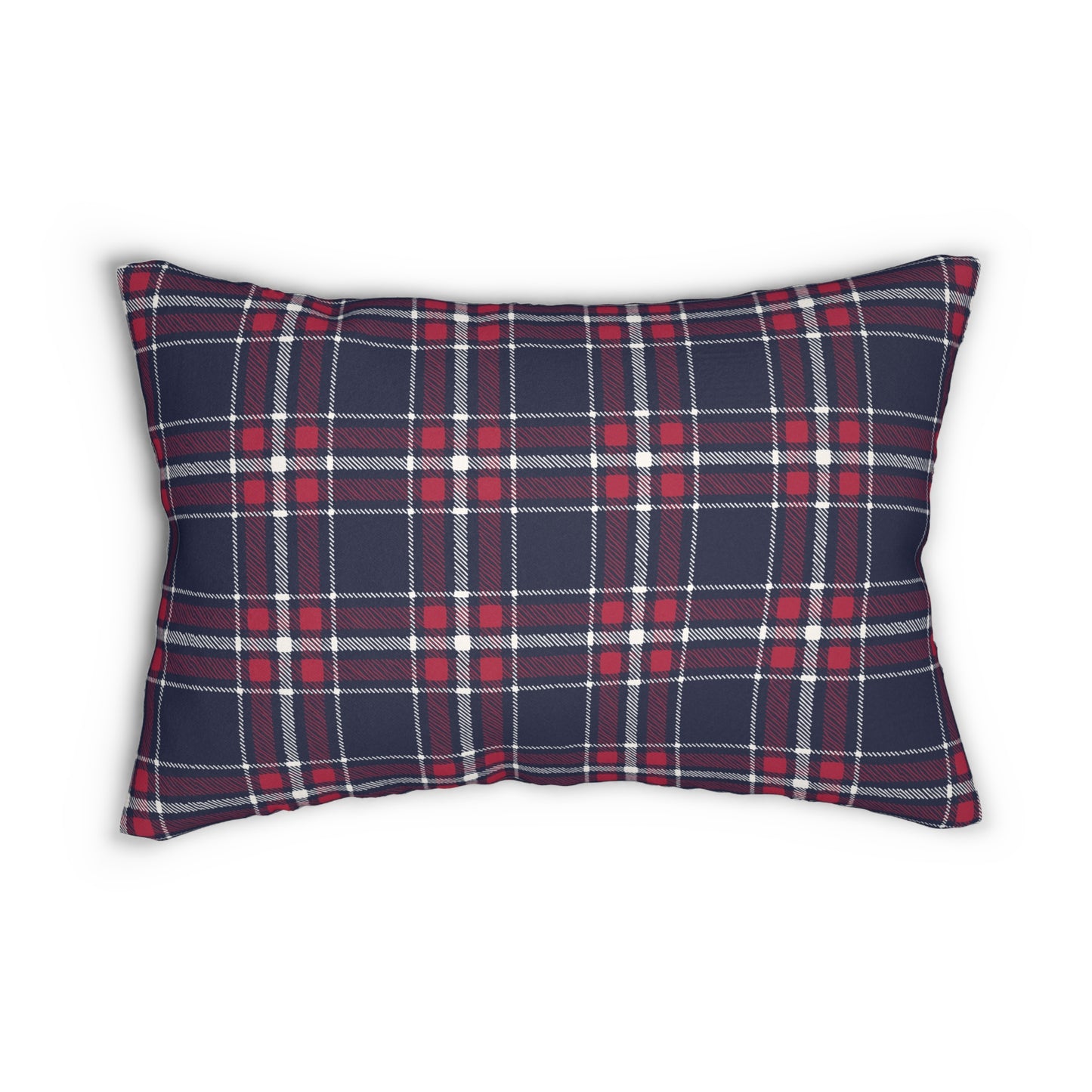 Red & Navy Plaid Lumbar Pillow - Front and Back Design