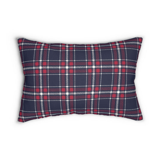 Red & Navy Plaid Lumbar Pillow - Front and Back Design