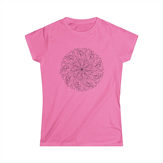 Women’s F-It Mandala Line Art T-Shirt – Minimalist Floral Design