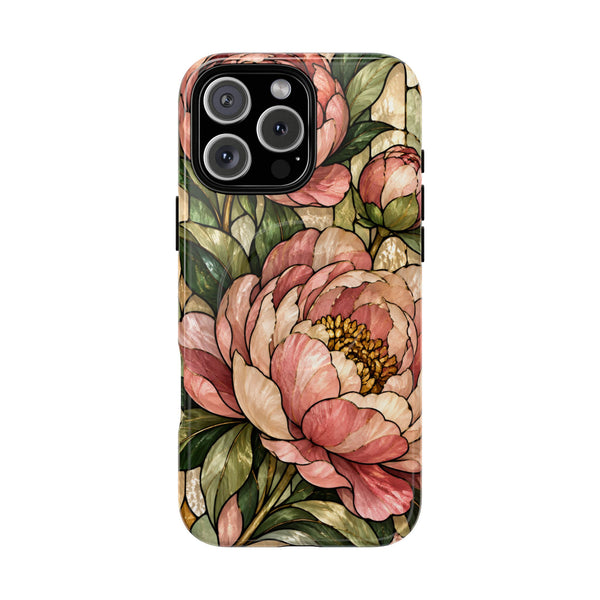 Glossy or Matte Stained Glass Peony MagSafe iPhone Case