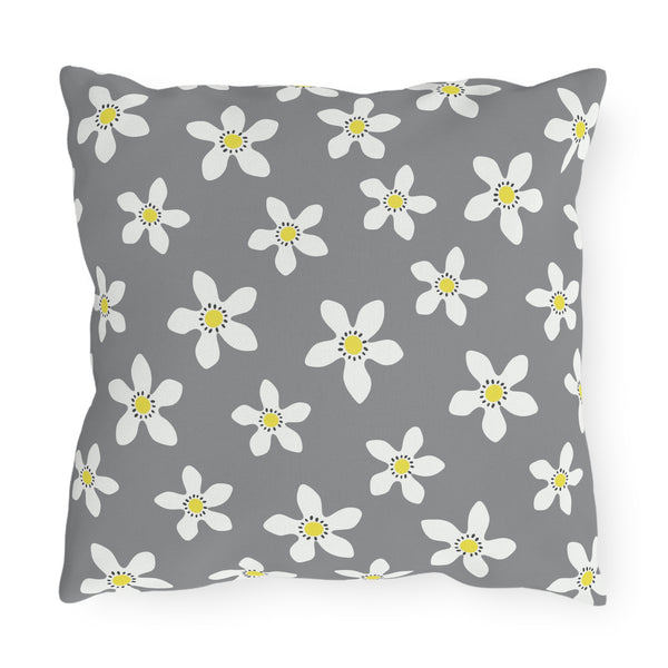 Daisy on Gray - Outdoor Throw Pillow