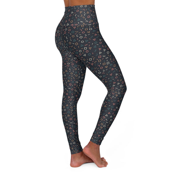 Retro Geometric Confetti High Waisted Leggings – Abstract Shapes Print