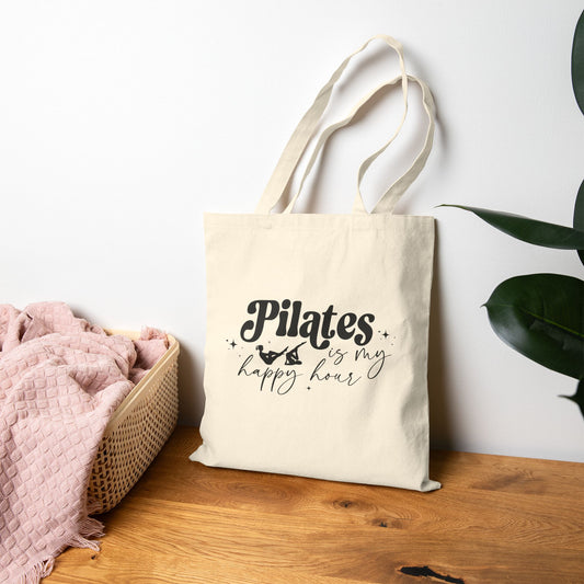 Pilates Is My Happy Hour Tote Bag - Eco-Friendly Gym Bag, Fitness Gift, Workout Accessory, Pilates Lover Tote, Everyday Carryall