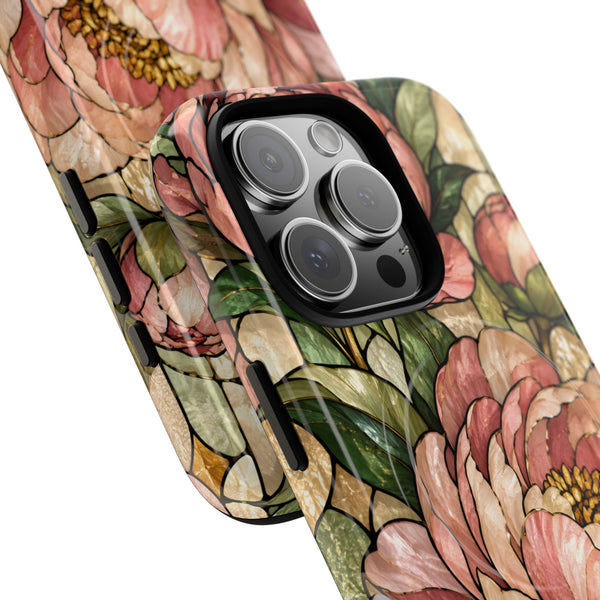Glossy or Matte Stained Glass Peony MagSafe iPhone Case