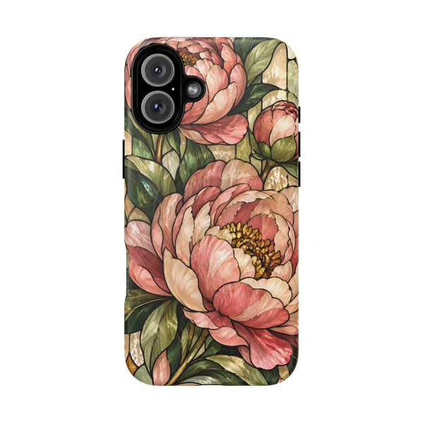 Glossy or Matte Stained Glass Peony MagSafe iPhone Case