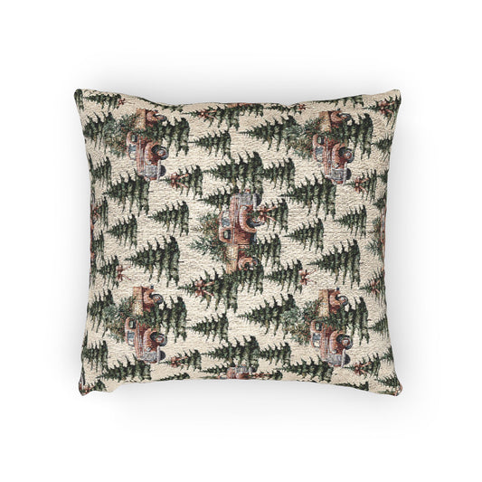 Red Trucks and Christmas Trees - Woven Indoor Throw Pillow