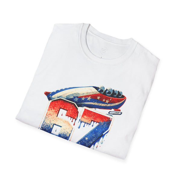 67 Bobsled Team USA T-Shirt - Patriotic Red White Blue Drip Graphic - Winter Sports Streetwear - Gildan Softstyle Men Women