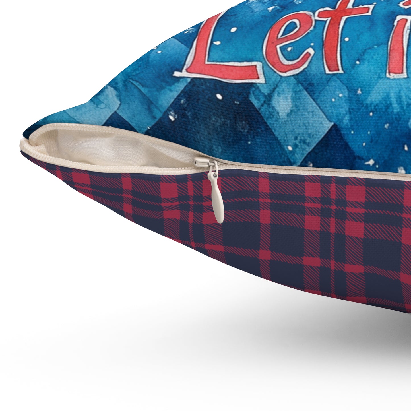 Let It Snow Gnome with Red & Blue Gingham Back - Indoor Throw Pillow