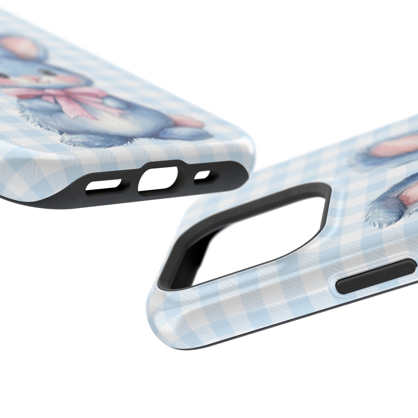 Cute Bunny on Blue Plaid MagSafe iPhone Case