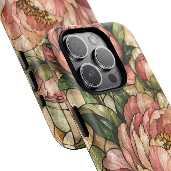 Glossy or Matte Stained Glass Peony MagSafe iPhone Case
