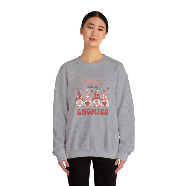 Chillin With My Gnomies Sweatshirt Women’s Valentine’s Day Gnome Crewneck Cute XOXO Heart Pullover Funny Galentine’s Gift