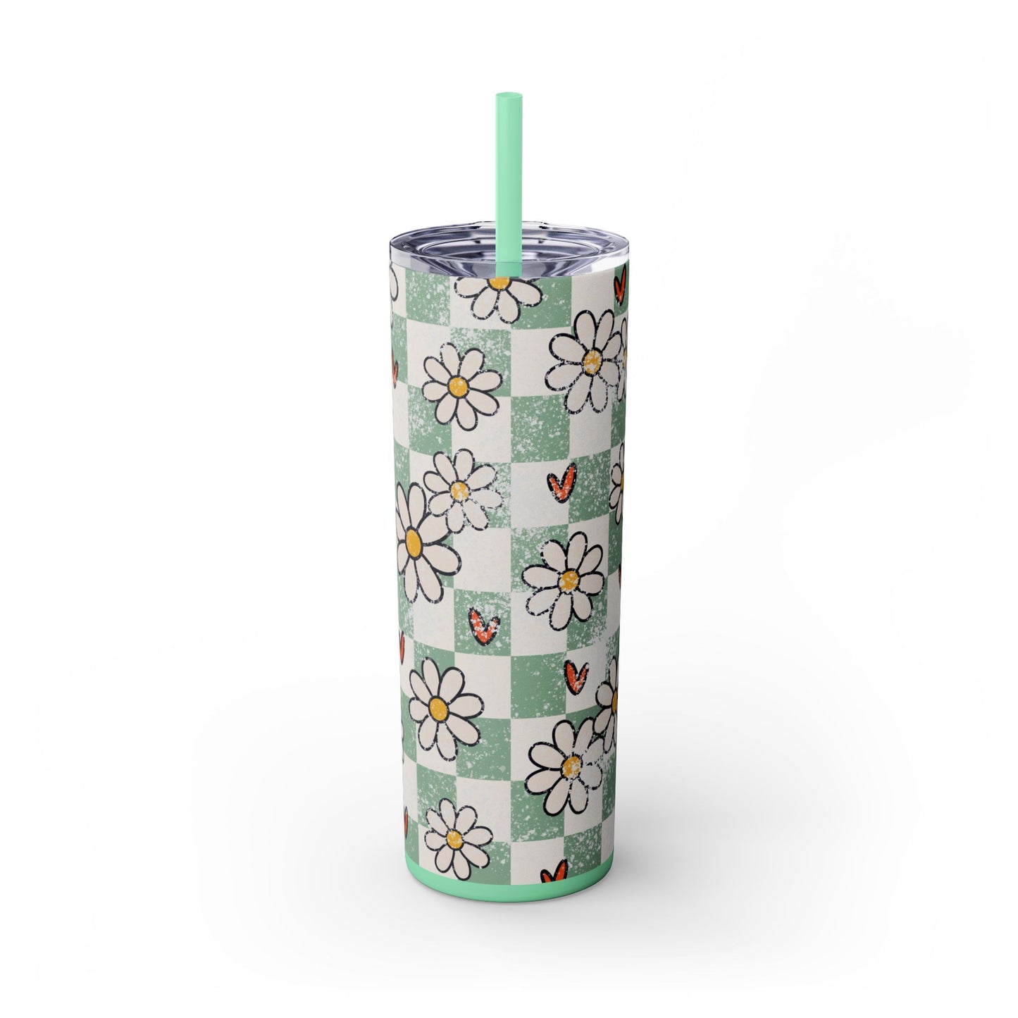 Skinny Tumbler, Daily Daisy Tumbler, Heart Tumbler, 20oz Skinny Tumbler, Skinny Tumbler with Lid and Straw, Floral Tumber