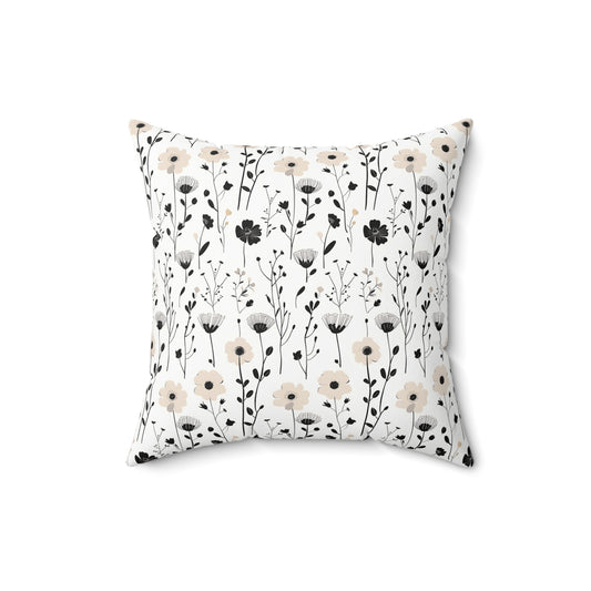 Neutral Black & Beige Floral - Indoor Throw Pillow