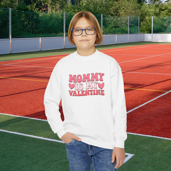 Youth Mommy Is My Valentine Youth Crewneck Sweatshirt Valentines Day