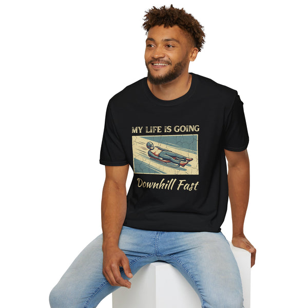 My Life Is Going Downhill Fast Retro T-Shirt | Vintage Style Funny Luge Graphic Tee