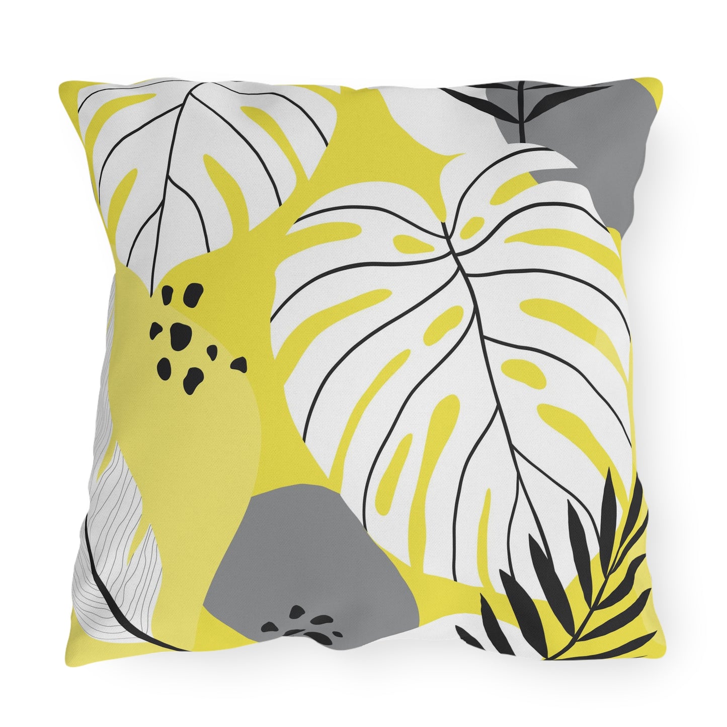 Yellow and White Palm Leaf Flora - Outdoor Throw Pillow