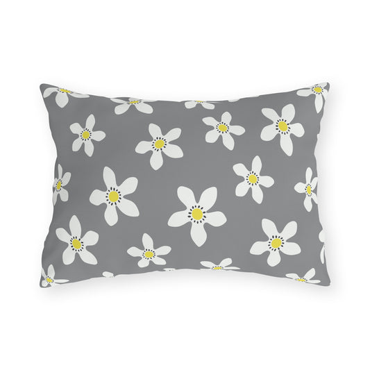Daisy on Gray - Outdoor Throw Pillow