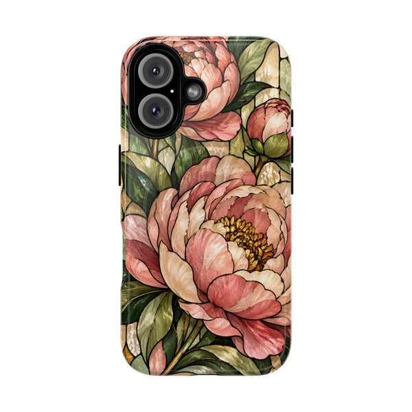 Glossy or Matte Stained Glass Peony MagSafe iPhone Case