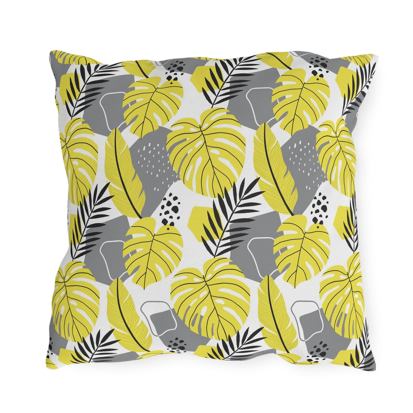 Outdoor Pillow - Yellow and Gray Tropical Leaf Throw Pillow