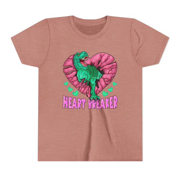 Kids TRex Heart Breaker Dinosaur Youth Valentines Day Short Sleeve TShirt