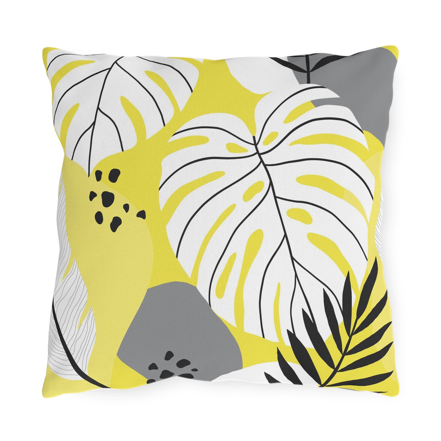 Yellow and White Palm Leaf Flora - Outdoor Throw Pillow