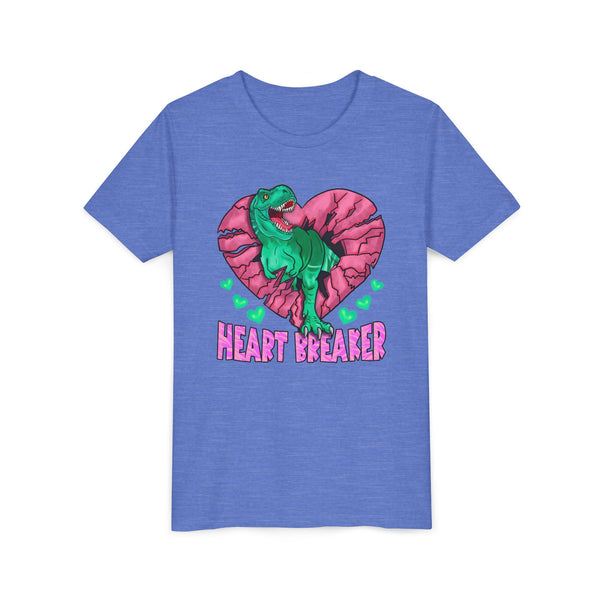 Kids TRex Heart Breaker Dinosaur Youth Valentines Day Short Sleeve TShirt