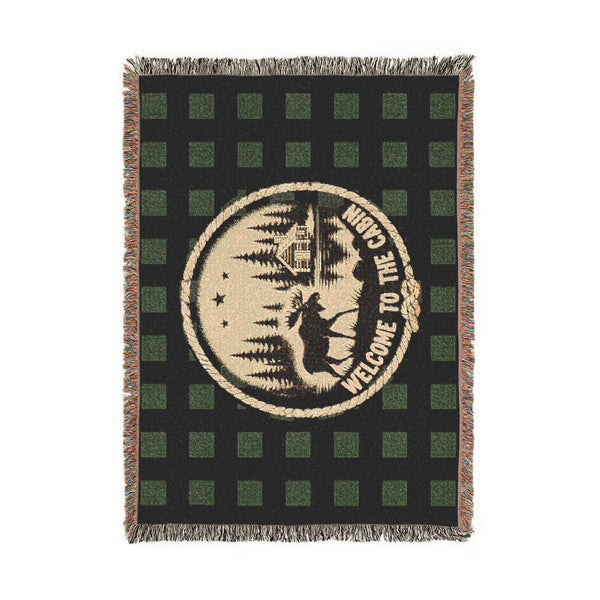 Welcome to the Cabin Woven Blanket | Moose, Log Cabin & Lake Buffalo Plaid Throw | Rustic Lodge Decor | Fall & Winter Gift