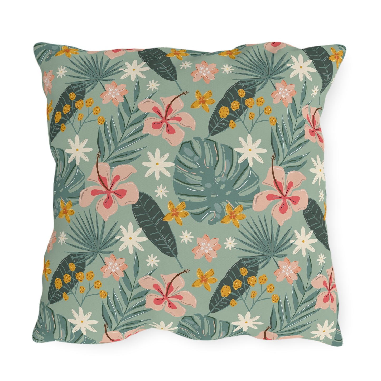 Palm Leaf & Hibiscus - Outdoor Throw Pillow