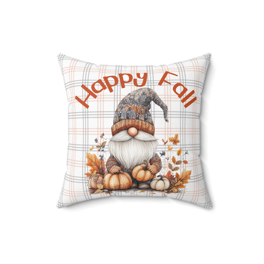 Happy Fall Gnome and Plaid - Indoor Throw Pillow