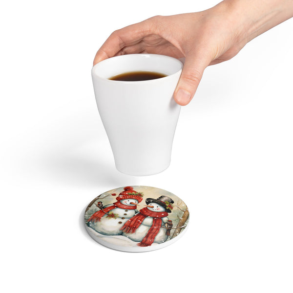 Snowman Holiday Ceramic Coaster Set, Christmas Decor, Winter Drinkware, Gift for Him/Her, Cozy Home Accents