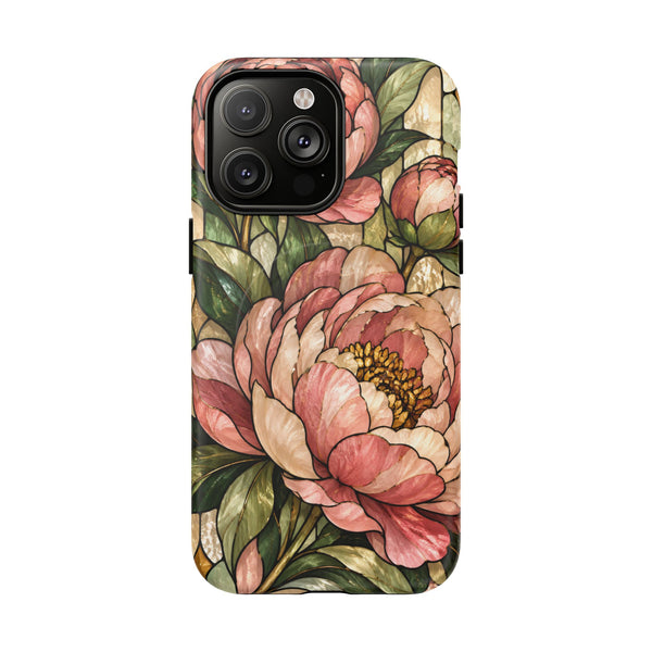Glossy or Matte Stained Glass Peony MagSafe iPhone Case