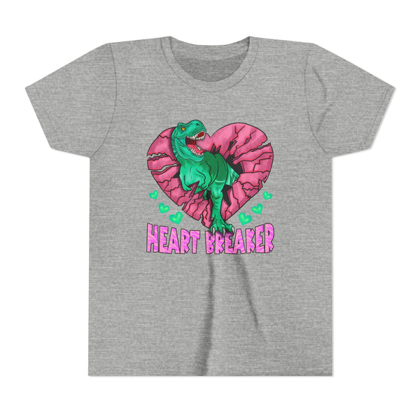Kids TRex Heart Breaker Dinosaur Youth Valentines Day Short Sleeve TShirt