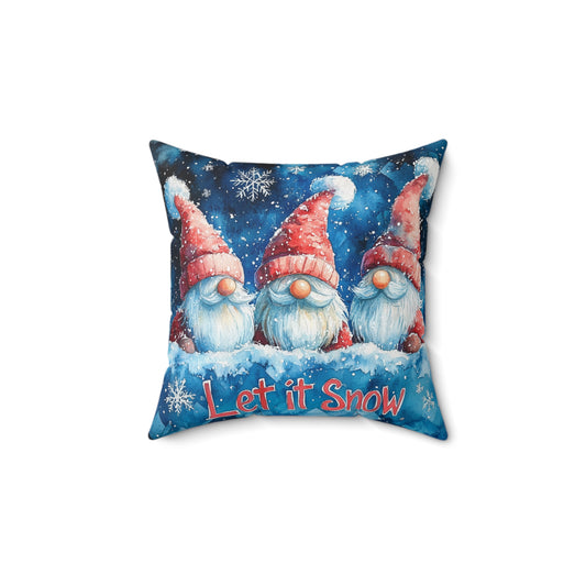 Let It Snow Gnome with Red & Blue Gingham Back - Indoor Throw Pillow