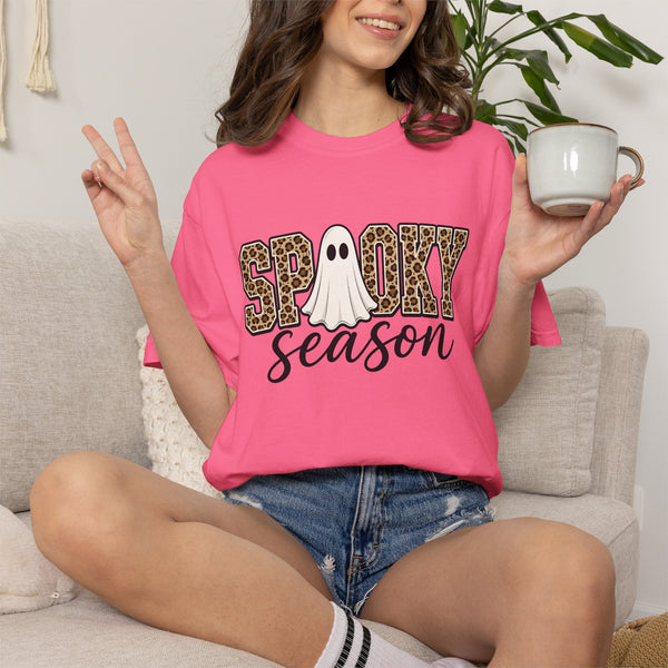 Spooky Season Leopard Print Ghost Halloween Graphic T-Shirt