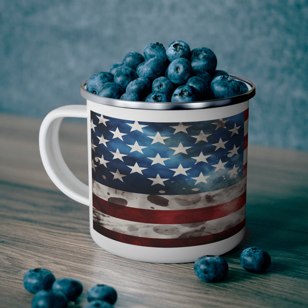 12oz American Flag Enamel Camping Mug