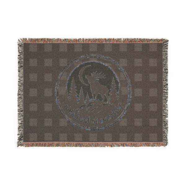 Welcome to the Cabin Woven Blanket | Moose & Pine Tree Buffalo Plaid Throw | Rustic Lodge Cabin Decor | Fall & Winter Gift