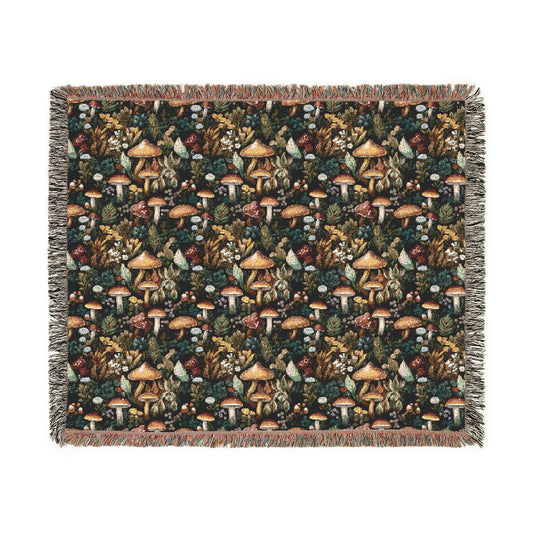 Cottagecore Mushroom Village Woven Blanket