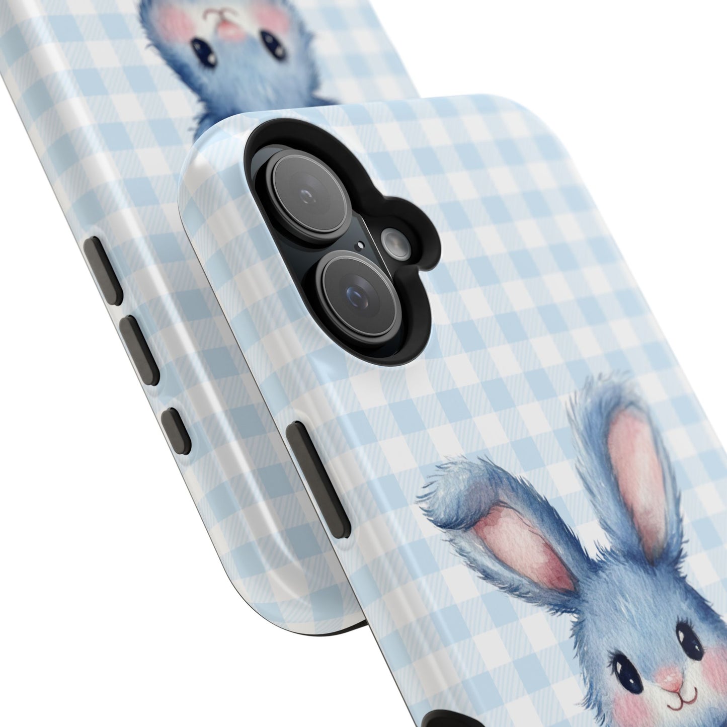 Cute Bunny on Blue Plaid MagSafe iPhone Case