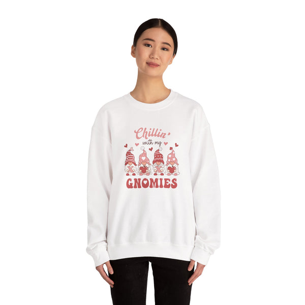 Chillin With My Gnomies Sweatshirt Women’s Valentine’s Day Gnome Crewneck Cute XOXO Heart Pullover Funny Galentine’s Gift