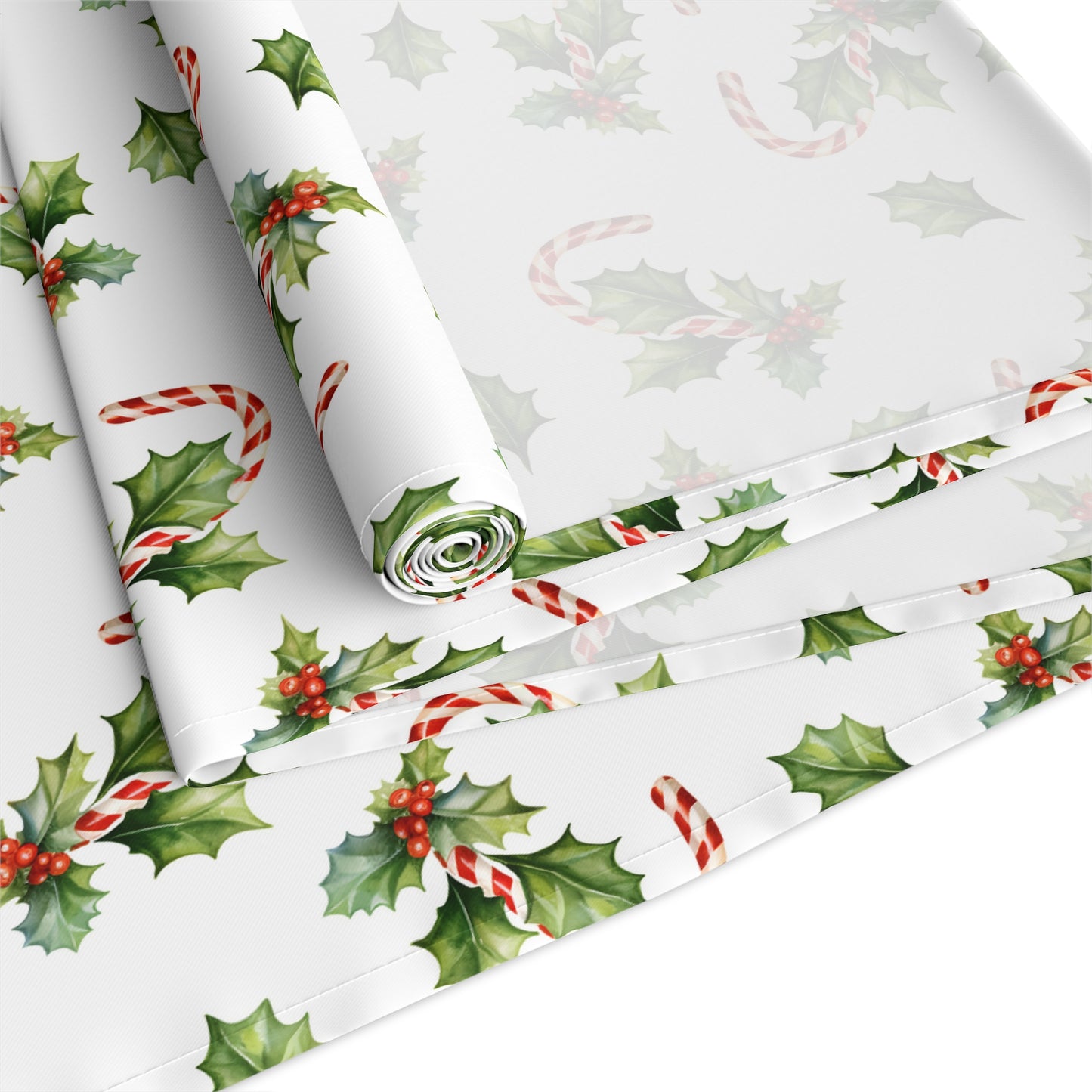 Christmas Table Runner Featuring Holly & Candy Canes