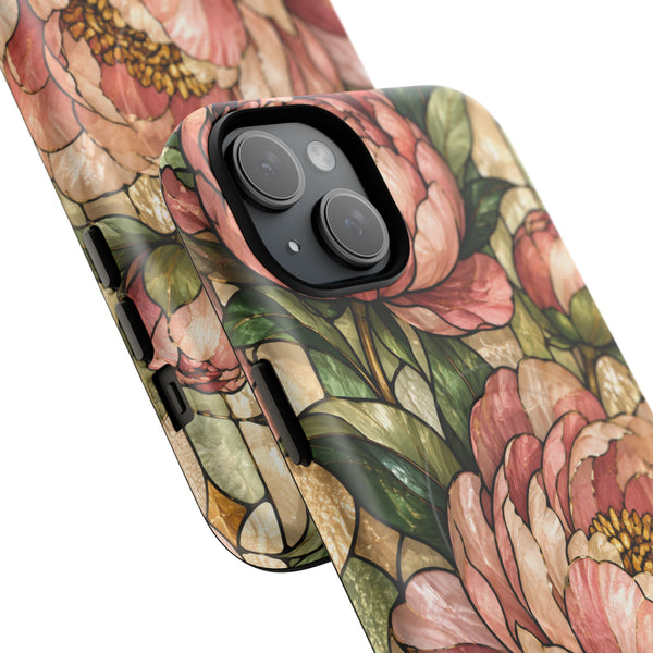 Glossy or Matte Stained Glass Peony MagSafe iPhone Case