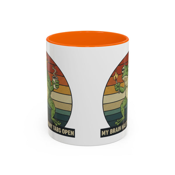 "Too Many Tabs Open" Retro Frog Accent Mug - 11oz & 15oz Ceramic Coffee Cup