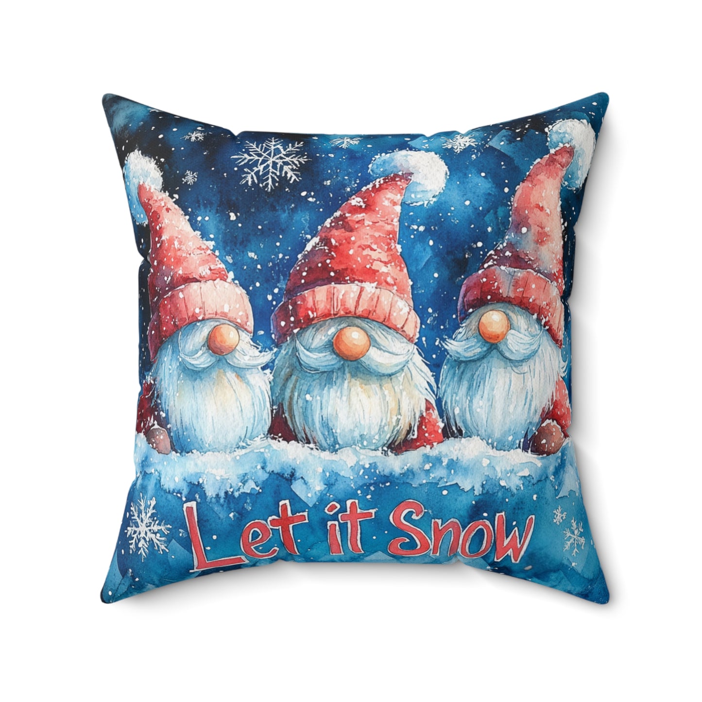 Let It Snow Gnome with Red & Blue Gingham Back - Indoor Throw Pillow