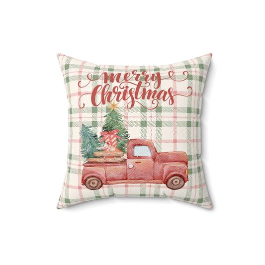 Merry Christmas Vintage Red Truck - Indoor Throw Pillow
